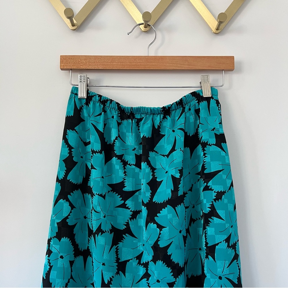 Bright Turquoise Floral Silky Skirt
